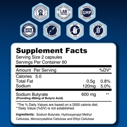LongJuvity Sodium Butyrate 300mg – Postbiotic Gut Health & Leaky Gut Support