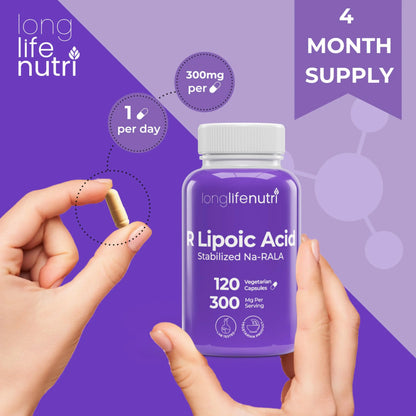 LongLifeNutri Stabilized R-Alpha Lipoic Acid 300mg – 120 Veg Capsules, 4-Month Supply, Made in USA BritishVita | Premium UK Vitamins & Wellness Supplements
