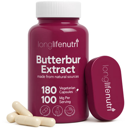 LongLifeNutri Butterbur Extract 100mg – 180 Vegetarian Capsules (6-Month Supply)