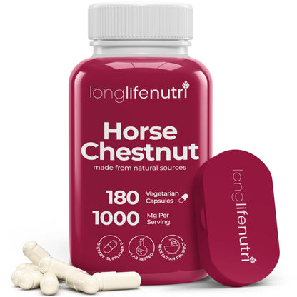 Horse Chestnut Extract 500mg - 180 Veg Capsules | Organic Daily Wellness & Circulation | Made in USA