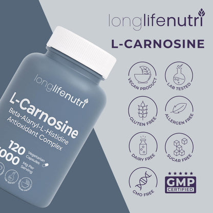 LongLifeNutri L-Carnosine 1000mg – 2-Month Supply, Made in USA