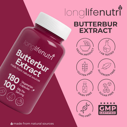 LongLifeNutri Butterbur Extract 100mg – 180 Vegetarian Capsules (6-Month Supply)