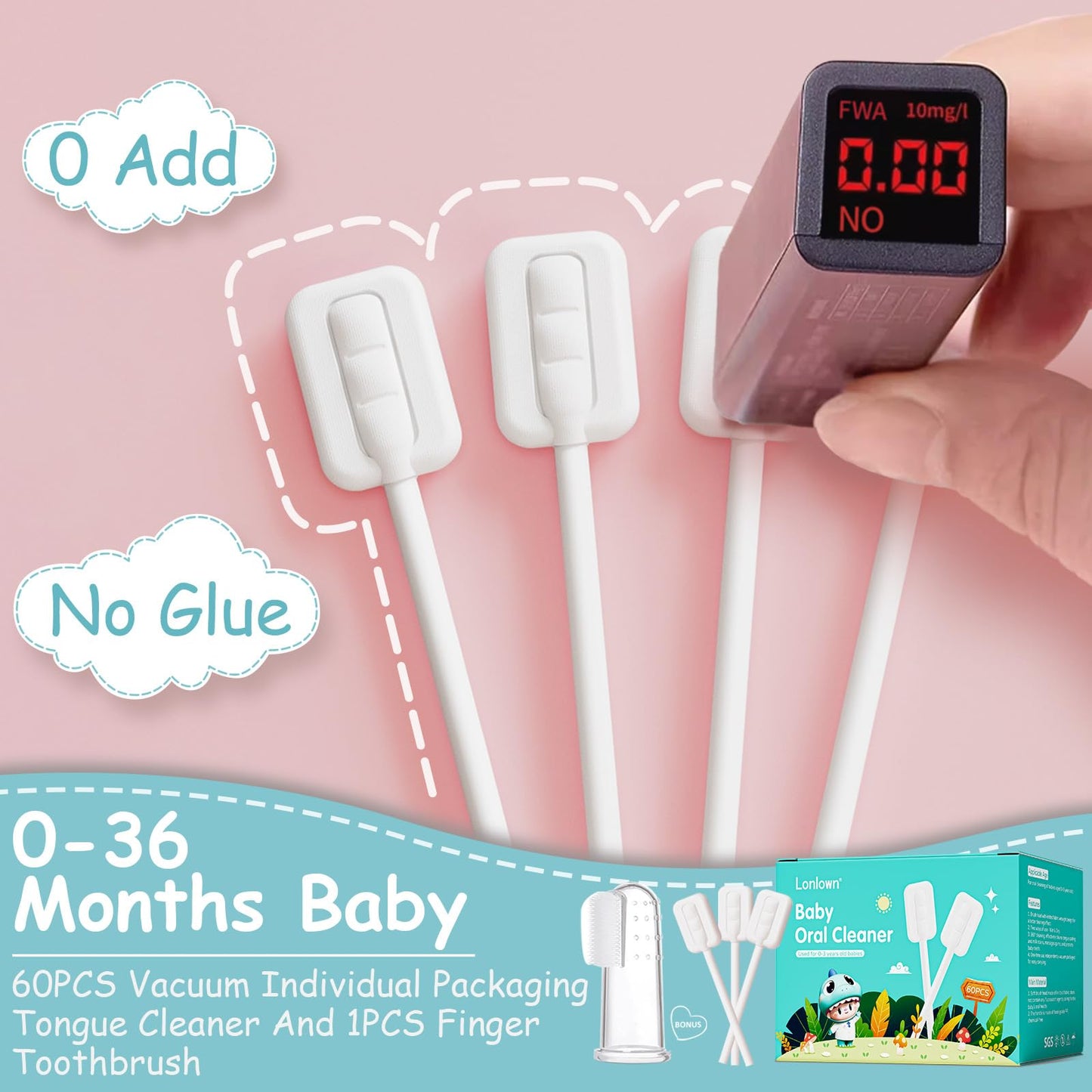 Lonlown 60Pcs Baby Tongue Cleaner & 1 Finger Toothbrush – Infant Oral Care Kit