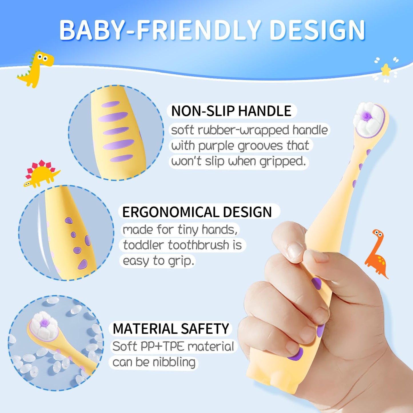Lonlown Toddler Toothbrush 1-3 | Extra Soft Bristles 2-Pack Dinosaur Design