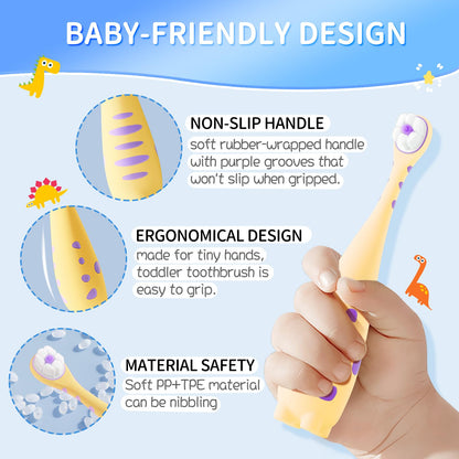 Lonlown Toddler Toothbrush 1-3 | Extra Soft Bristles 2-Pack Dinosaur Design