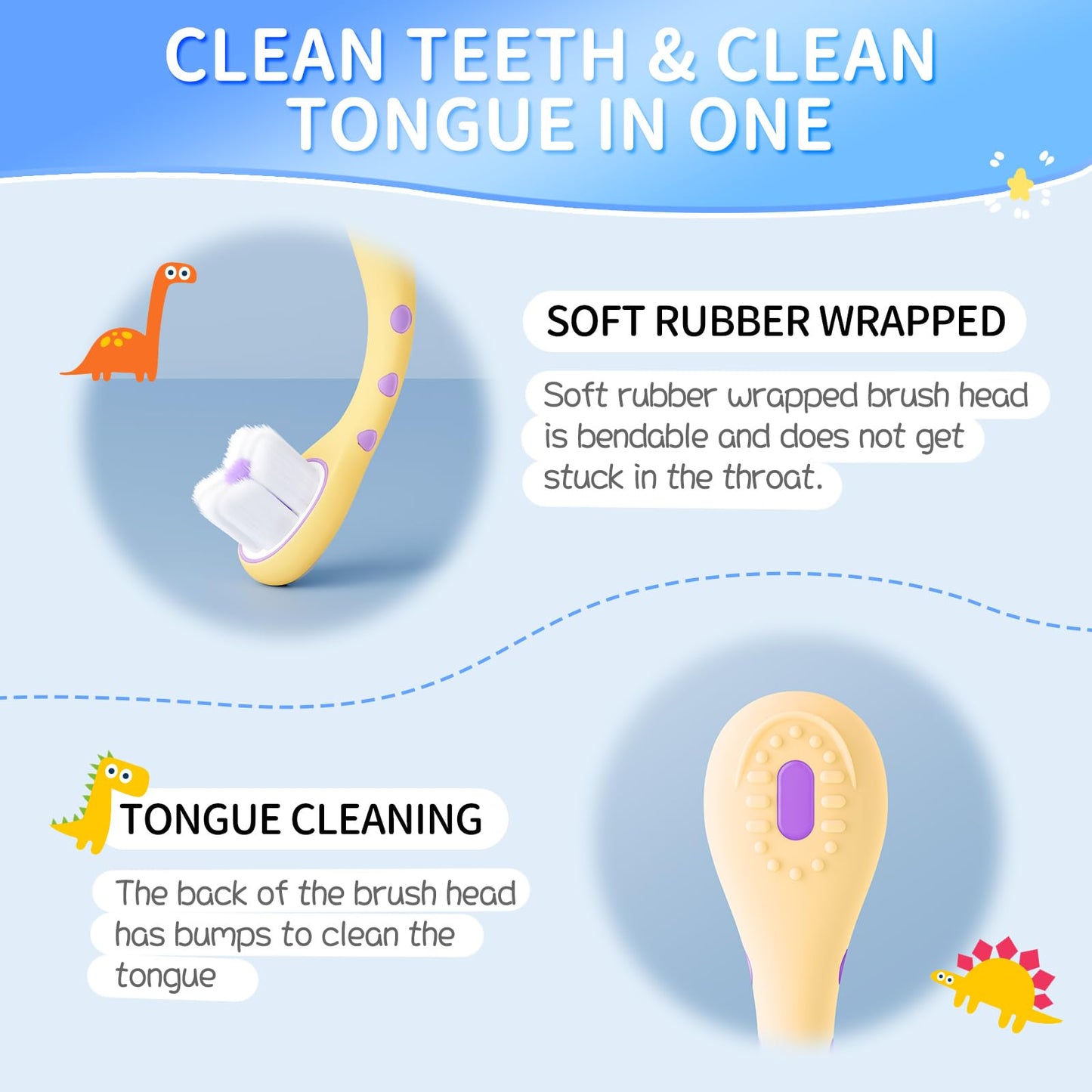 Lonlown Toddler Toothbrush 1-3 | Extra Soft Bristles 2-Pack Dinosaur Design