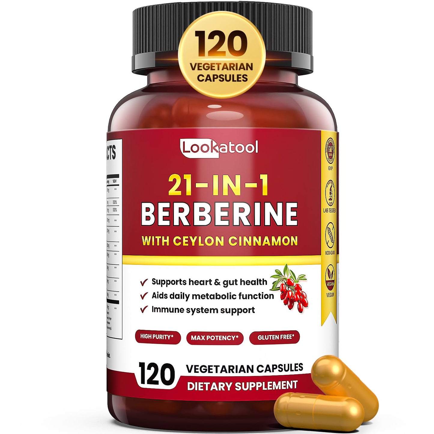 Lookatool 21-in-1 Berberine with Ceylon Cinnamon Phytosome | Metabolism Support 120 Capsules