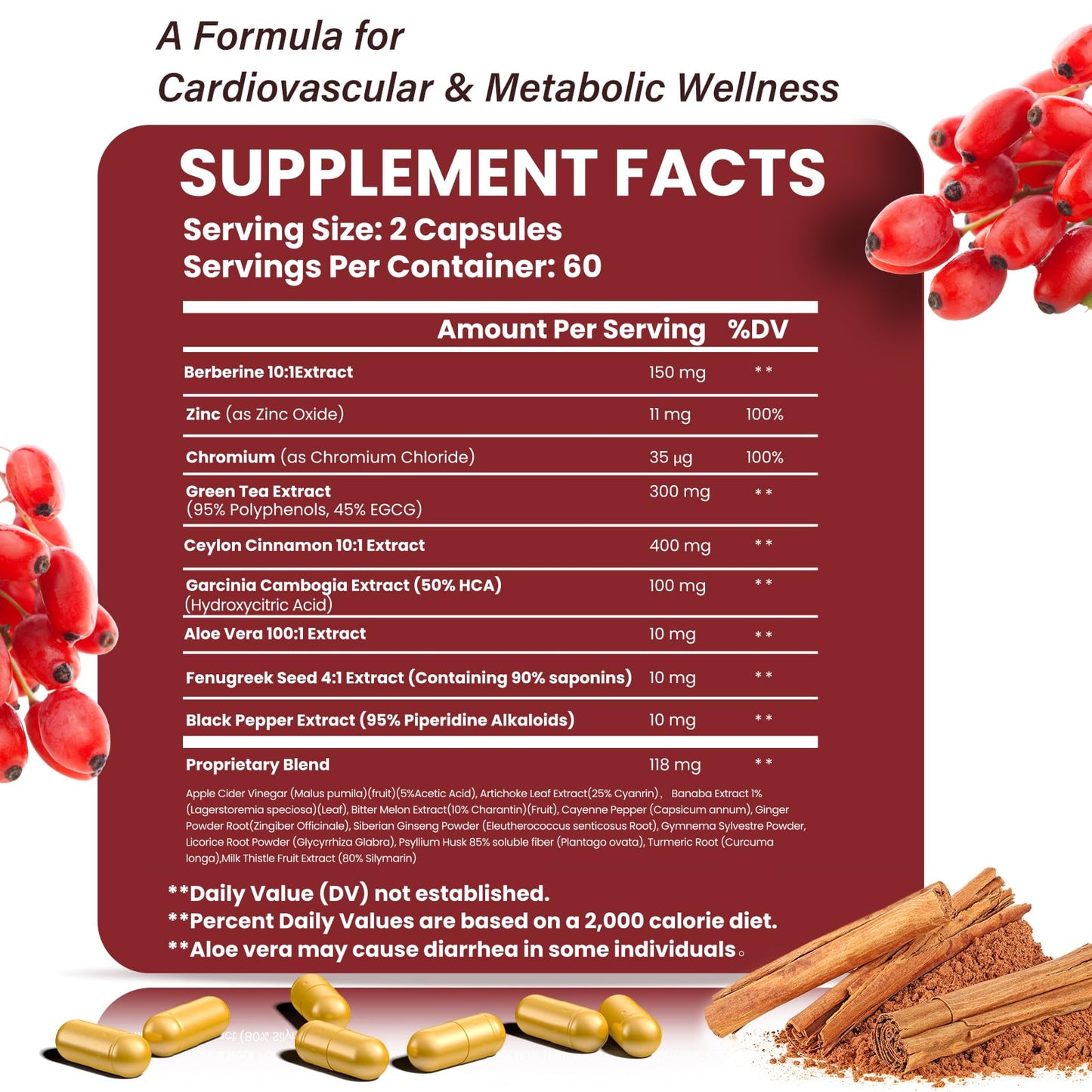 Lookatool 21-in-1 Berberine with Ceylon Cinnamon Phytosome | Metabolism Support 120 Capsules