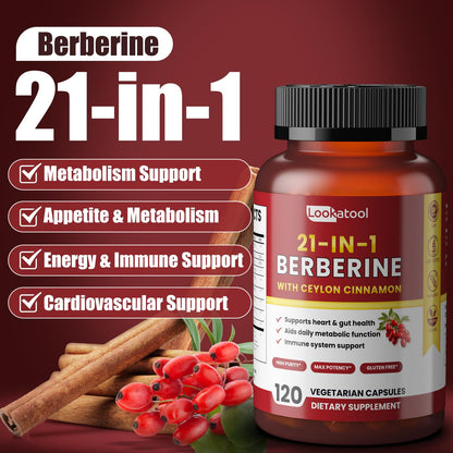 Lookatool 21-in-1 Berberine with Ceylon Cinnamon Phytosome | Metabolism Support 120 Capsules