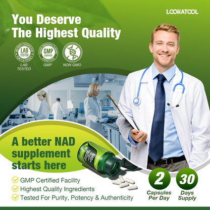 Lookatool NAD+ Resveratrol Liposomal Supplement – Anti-Aging, Focus & Energy (60 Caps)