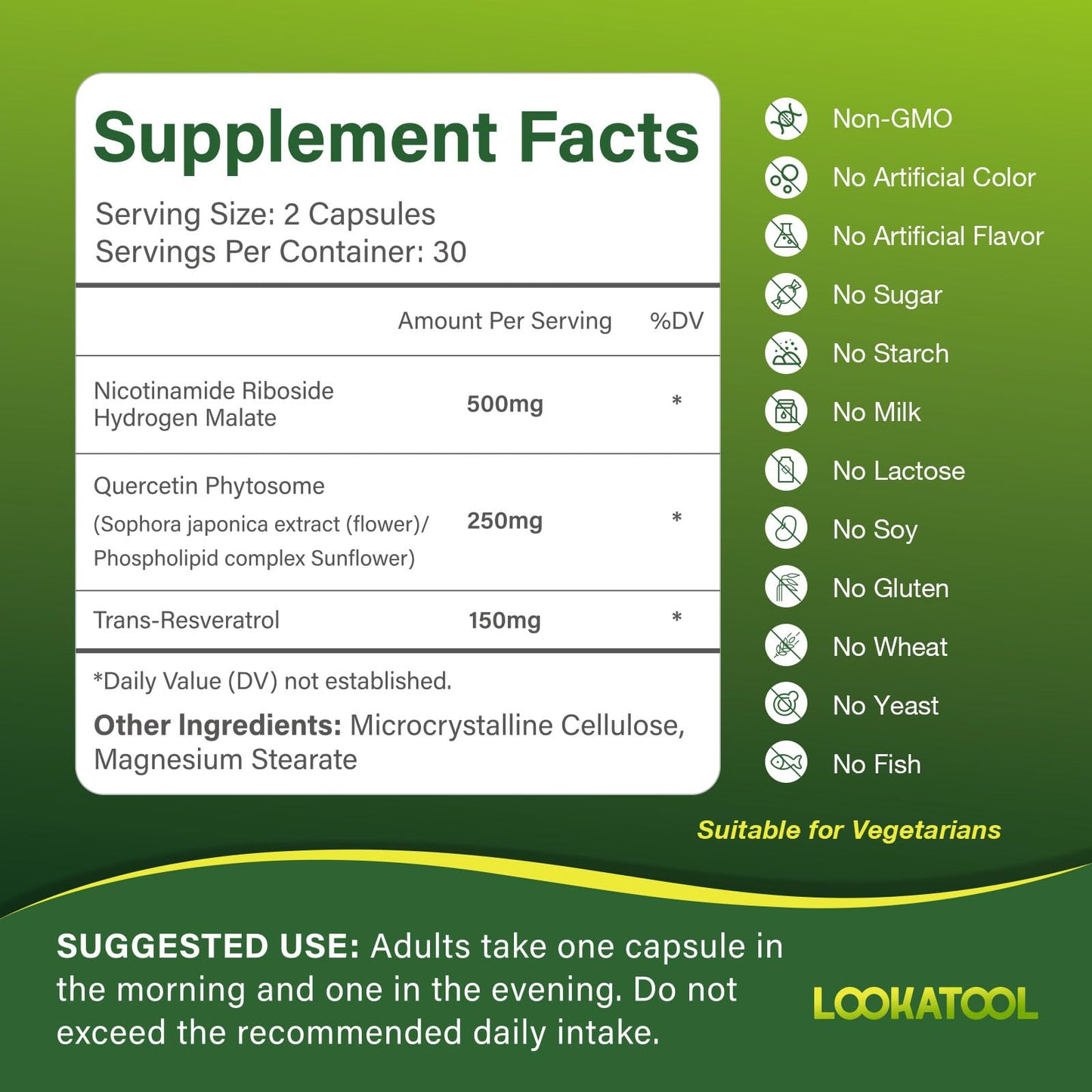 Lookatool NAD+ Resveratrol Liposomal Supplement – Anti-Aging, Focus & Energy (60 Caps)