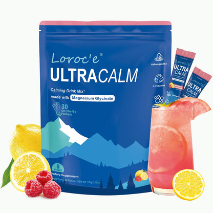 Loroc'e UltraCalm Cortisol Drink Mix – Magnesium Glycinate, L-Theanine, Ashwagandha | Raspberry Lemonade
