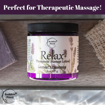 Relax Therapeutic Massage Lotion – All Natural with Lavender & Peppermint Oils | Brookethorne Naturals 8oz
