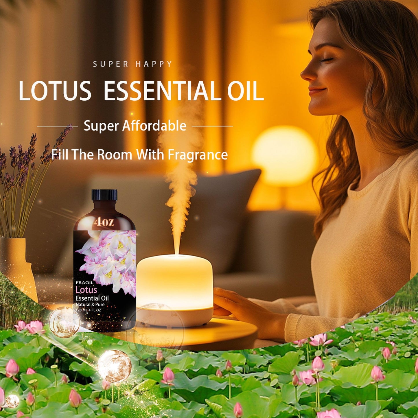 Lotus Essential Oil – 4 Oz (120 ml) for Diffuser, DIY Crafts | FRAOIL