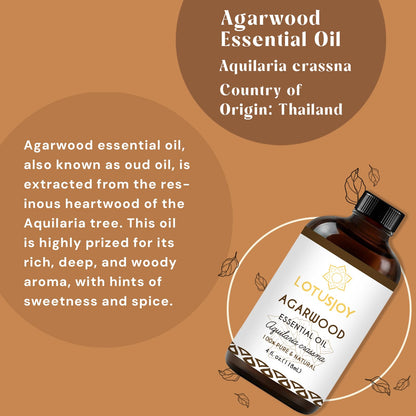 LotusJoy Agarwood Essential Oil - Pure Organic Oud for Diffuser & DIY Cosmetics (4 oz)