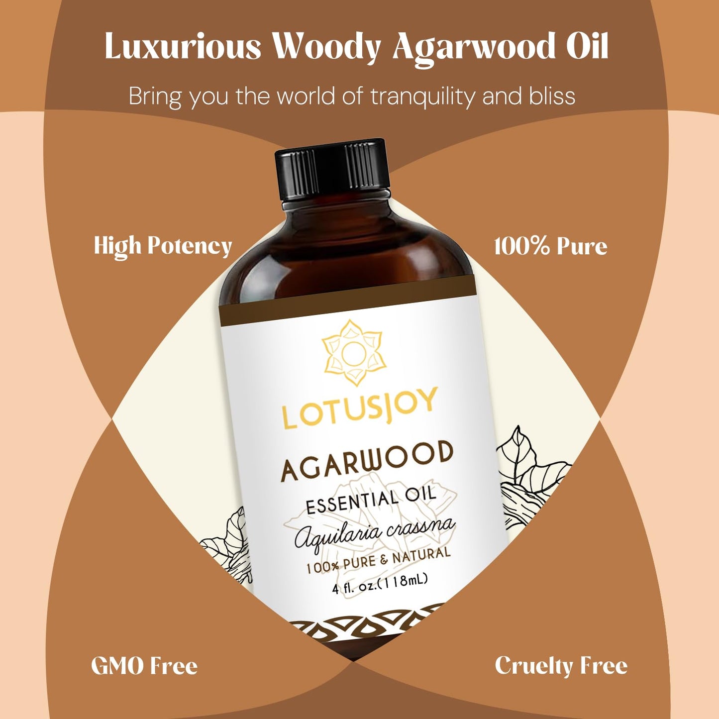 LotusJoy Agarwood Essential Oil - Pure Organic Oud for Diffuser & DIY Cosmetics (4 oz)