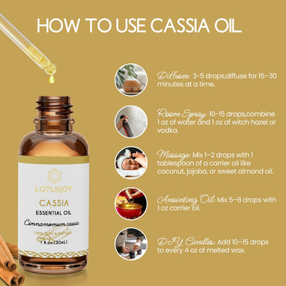 LOTUSJOY Cassia Cinnamon Bark Essential Oil – 1 oz | Pure, Steam-Distilled