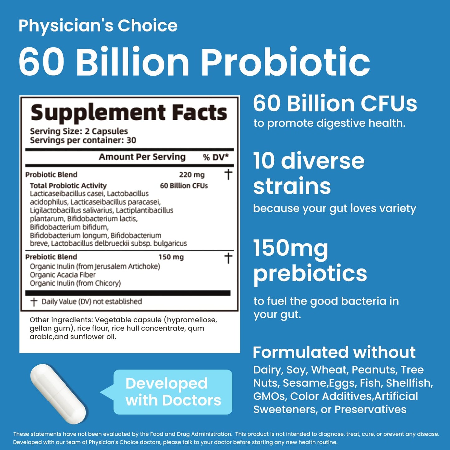 LOUDSAY Probiotics 60B CFU - 10 Strains for Immune & Digestive Health