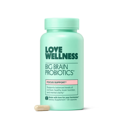 Love Wellness Big Brain Probiotics | Nootropics Brain Support Supplement | Brain Supplements for Memory and Focus | Promotes Mental Clarity & Mood | Organic Reishi, Chaga, & Lions Mane | 30 Count