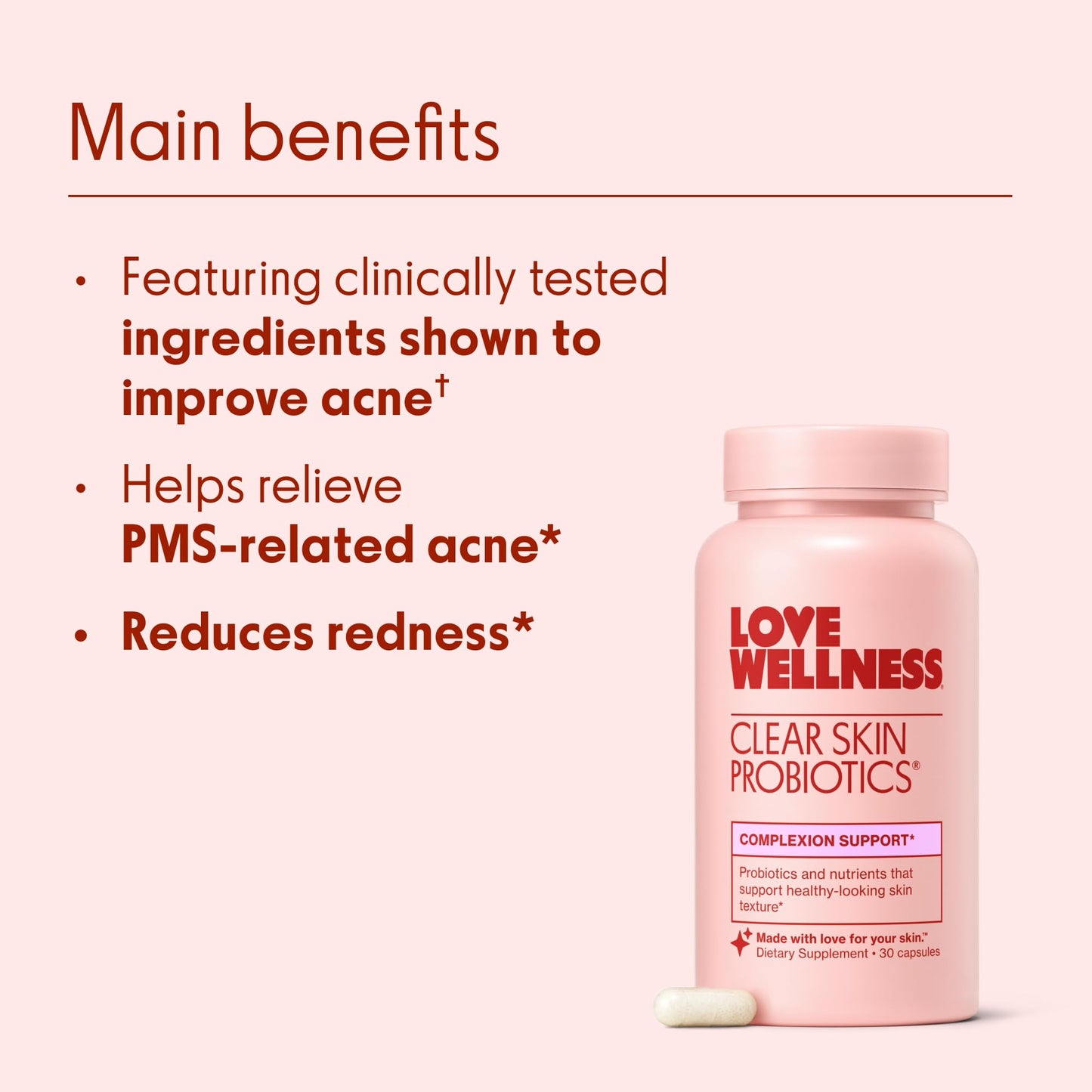 Love Wellness Clear Skin Probiotic | Hormonal Acne & Pore Minimizer | 30 Count