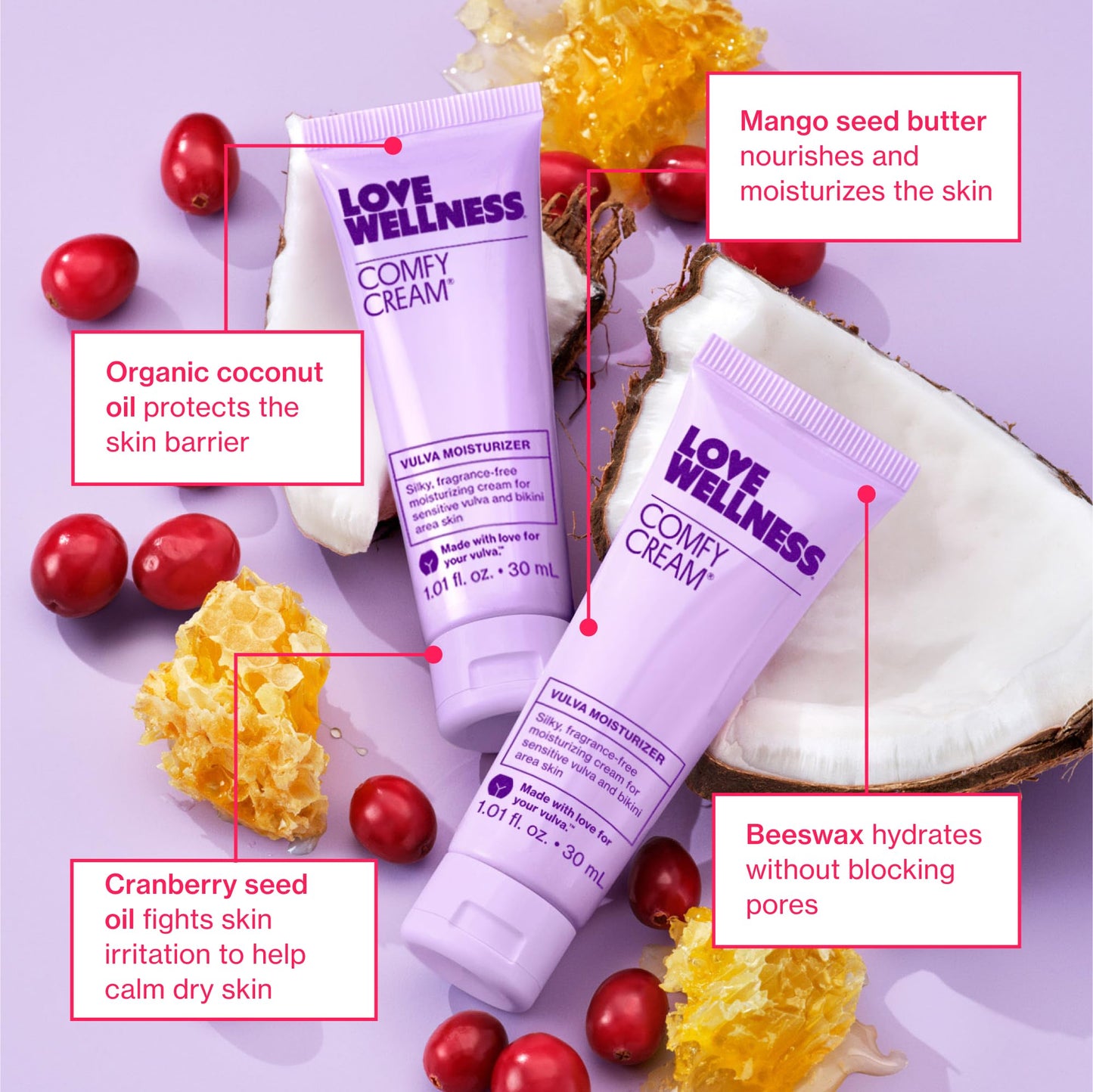 Love Wellness Comfy Cream Vulva & Vaginal Moisturizer — Fragrance-Free, 1.01 oz