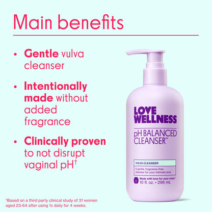 Love Wellness pH Balancing Cleanser | Fragrance-Free Feminine Wash for Sensitive Skin (10 oz)