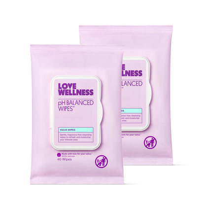 Love Wellness pH Balancing Wipes for Women – Fragrance-Free, Aloe Vera, 2-Pack Travel Size