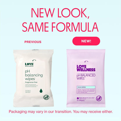 Love Wellness pH Balancing Wipes for Women | Fragrance-Free, Travel Size 3-Pack | Intimate Hygiene