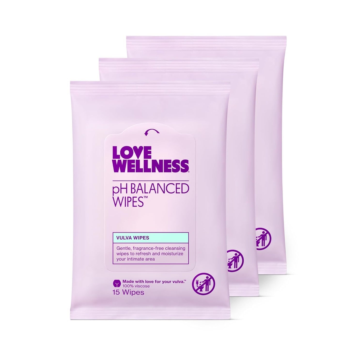 Love Wellness pH Balancing Wipes for Women | Fragrance-Free, Travel Size 3-Pack | Intimate Hygiene