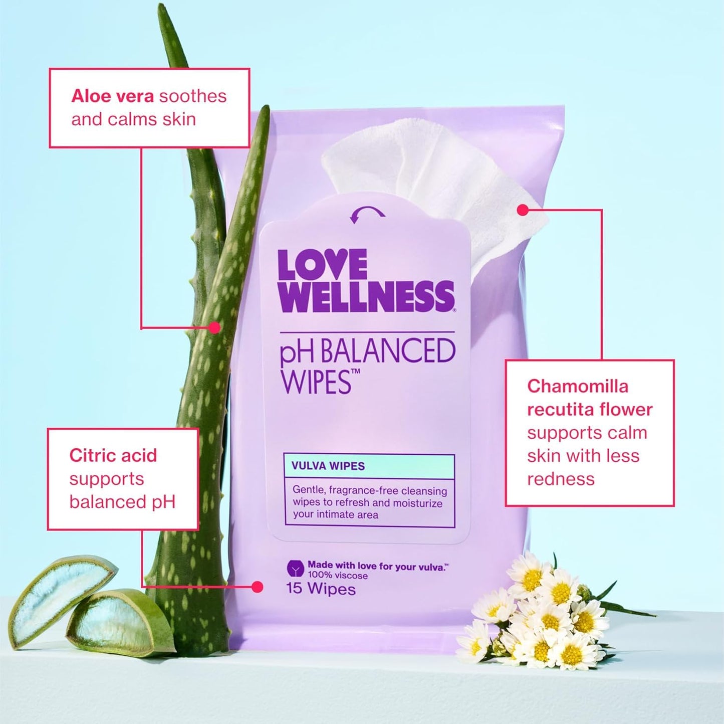 Love Wellness pH Balancing Wipes for Women | Fragrance-Free, Travel Size 3-Pack | Intimate Hygiene