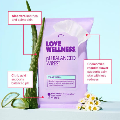 Love Wellness pH Balancing Wipes for Women | Fragrance-Free, Travel Size 3-Pack | Intimate Hygiene