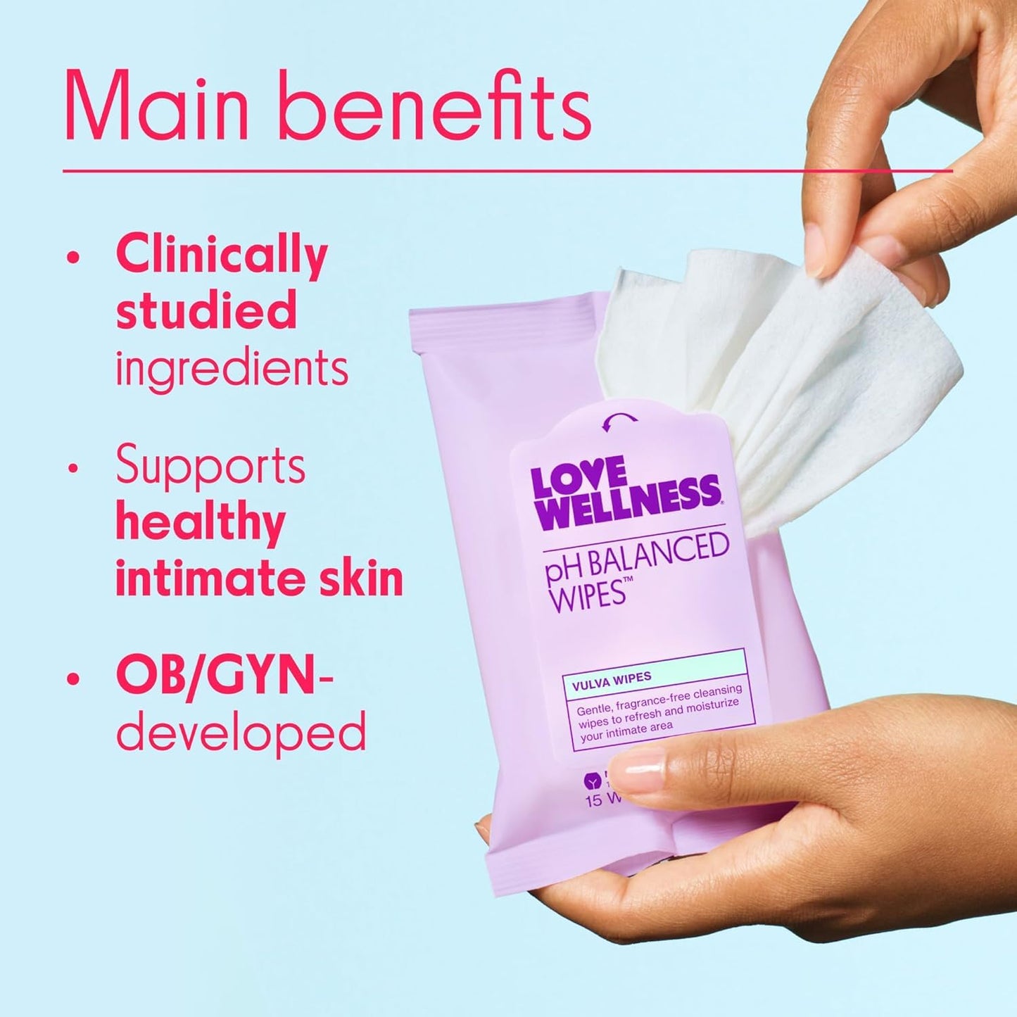 Love Wellness pH Balancing Wipes for Women | Fragrance-Free, Travel Size 3-Pack | Intimate Hygiene