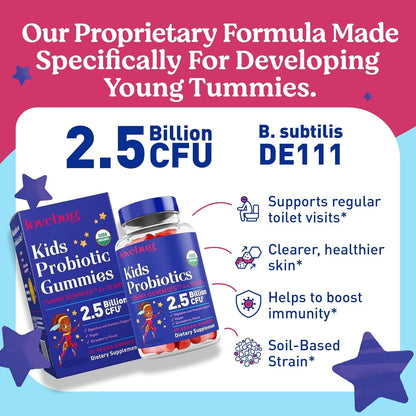 LOVEBUG Kids Probiotic Gummies - Immunity & Constipation Relief (Ages 4+) | USDA Organic