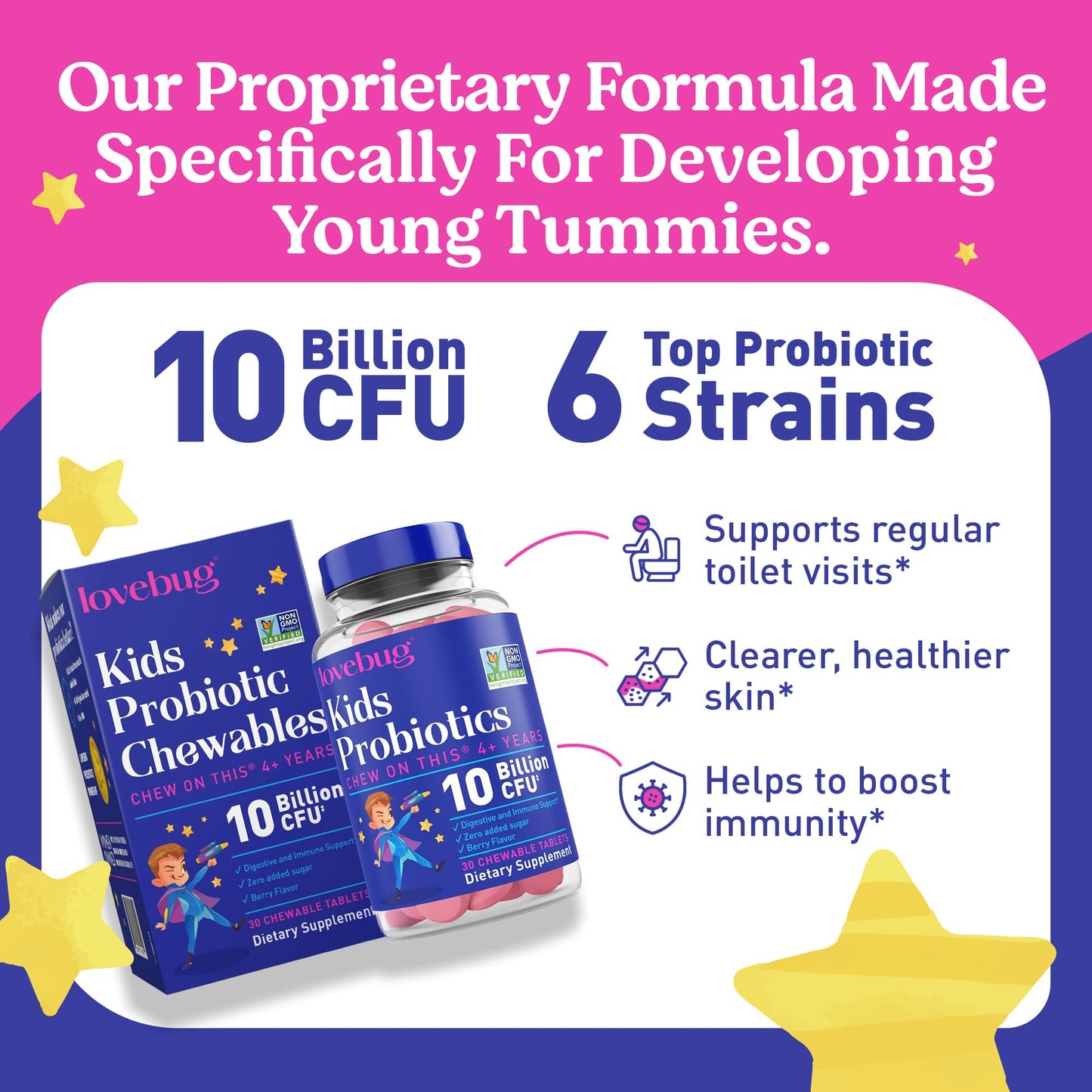 LOVEBUG Probiotics for Kids – Berry Chewables, 11B CFU, 7 Strains, 30 Count