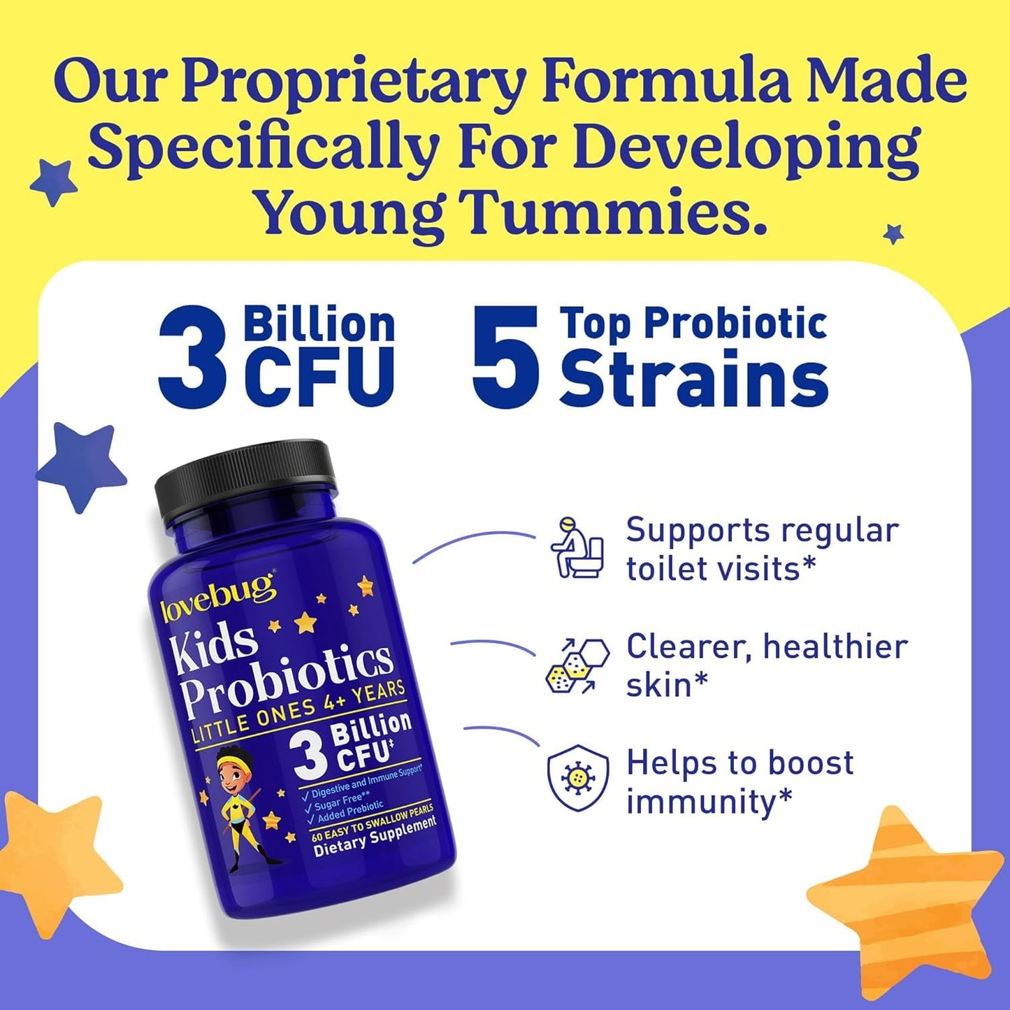 LOVEBUG Probiotics for Kids – Daily Gut Health & Immune Support (60 Soft Pearls)