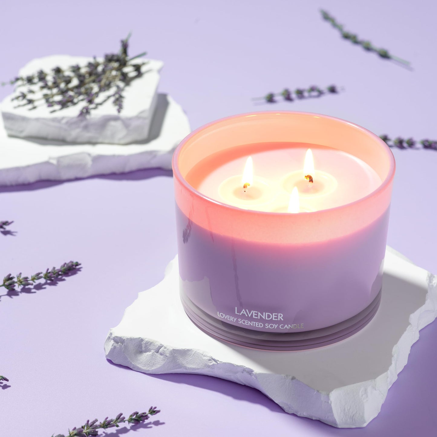 LOVERY Lavender 3-Wick Soy Candle Gift Set – Luxury Home Scent, Clean Burn, Up to 50 Hours