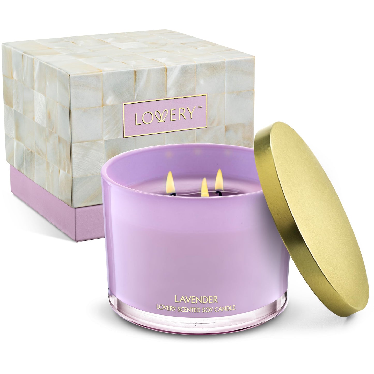 LOVERY Lavender 3-Wick Soy Candle Gift Set – Luxury Home Scent, Clean Burn, Up to 50 Hours