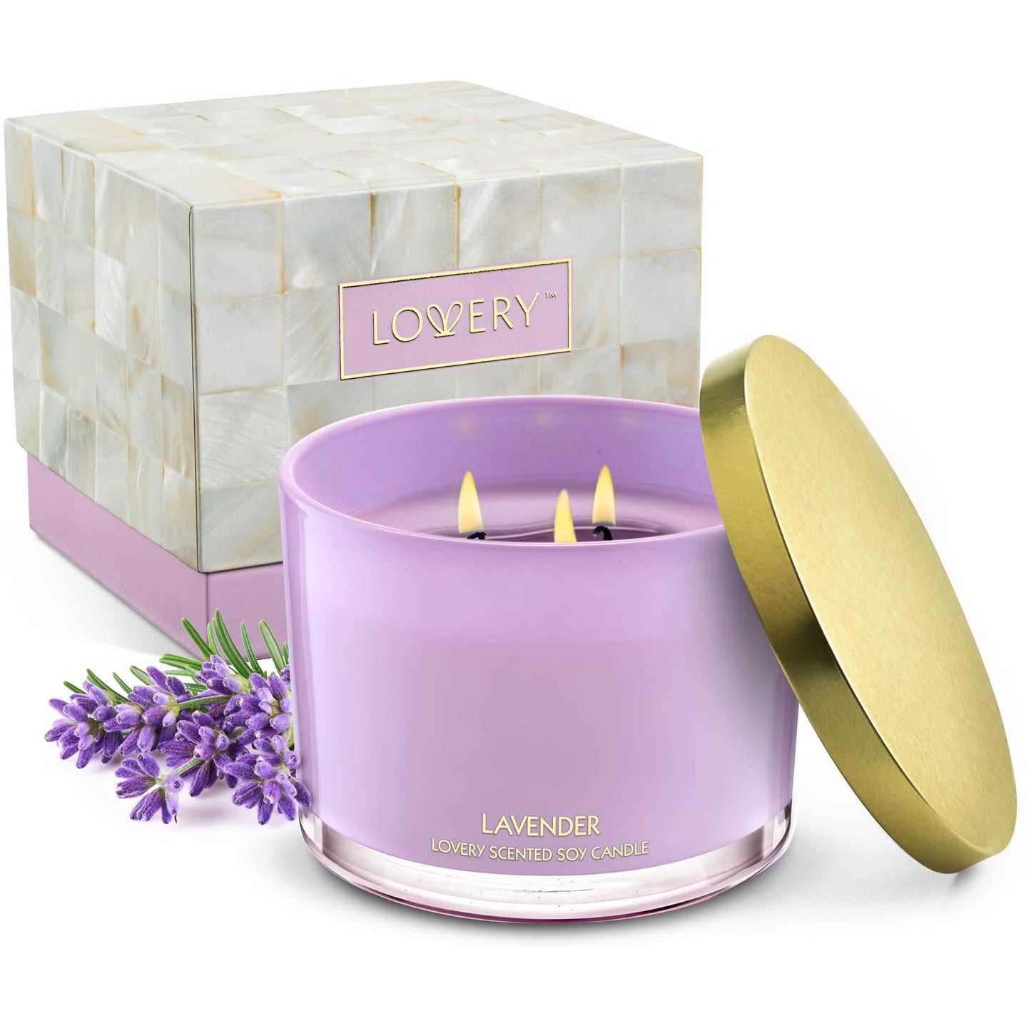 LOVERY Lavender 3-Wick Soy Candle Gift Set – Luxury Home Scent, Clean Burn, Up to 50 Hours