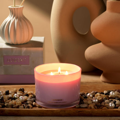 LOVERY Lavender 3-Wick Soy Candle Gift Set – Luxury Home Scent, Clean Burn, Up to 50 Hours