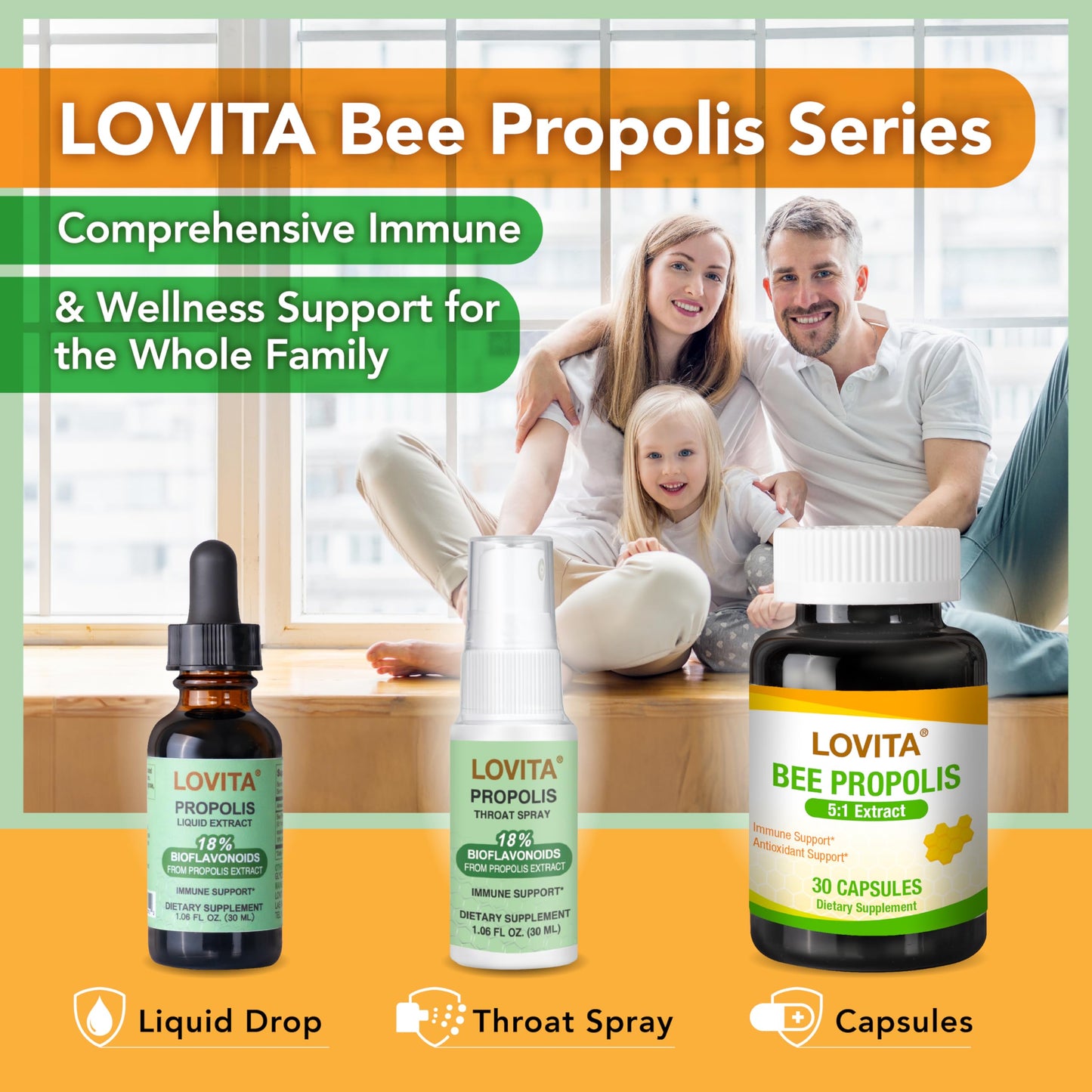 LOVITA Bee Propolis Liquid Extract 500mg - 5:1 Resin Drops, 18% Bioflavonoids