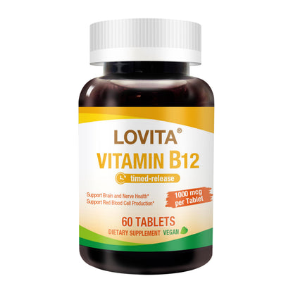 LOVITA Vitamin B12 1000 mcg | Timed Release, Vegan, Supports Nervous System | 60 Tablets (2 Month Supply)