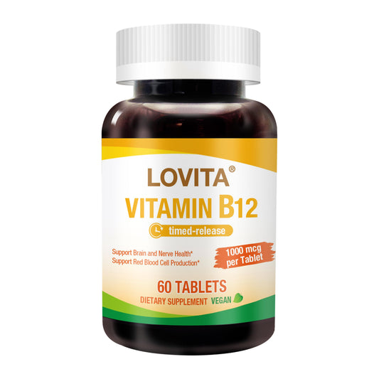 LOVITA Vitamin B12 1000 mcg | Timed Release, Vegan, Supports Nervous System | 60 Tablets (2 Month Supply) BritishVita | Premium UK Vitamins & Wellness Supplements