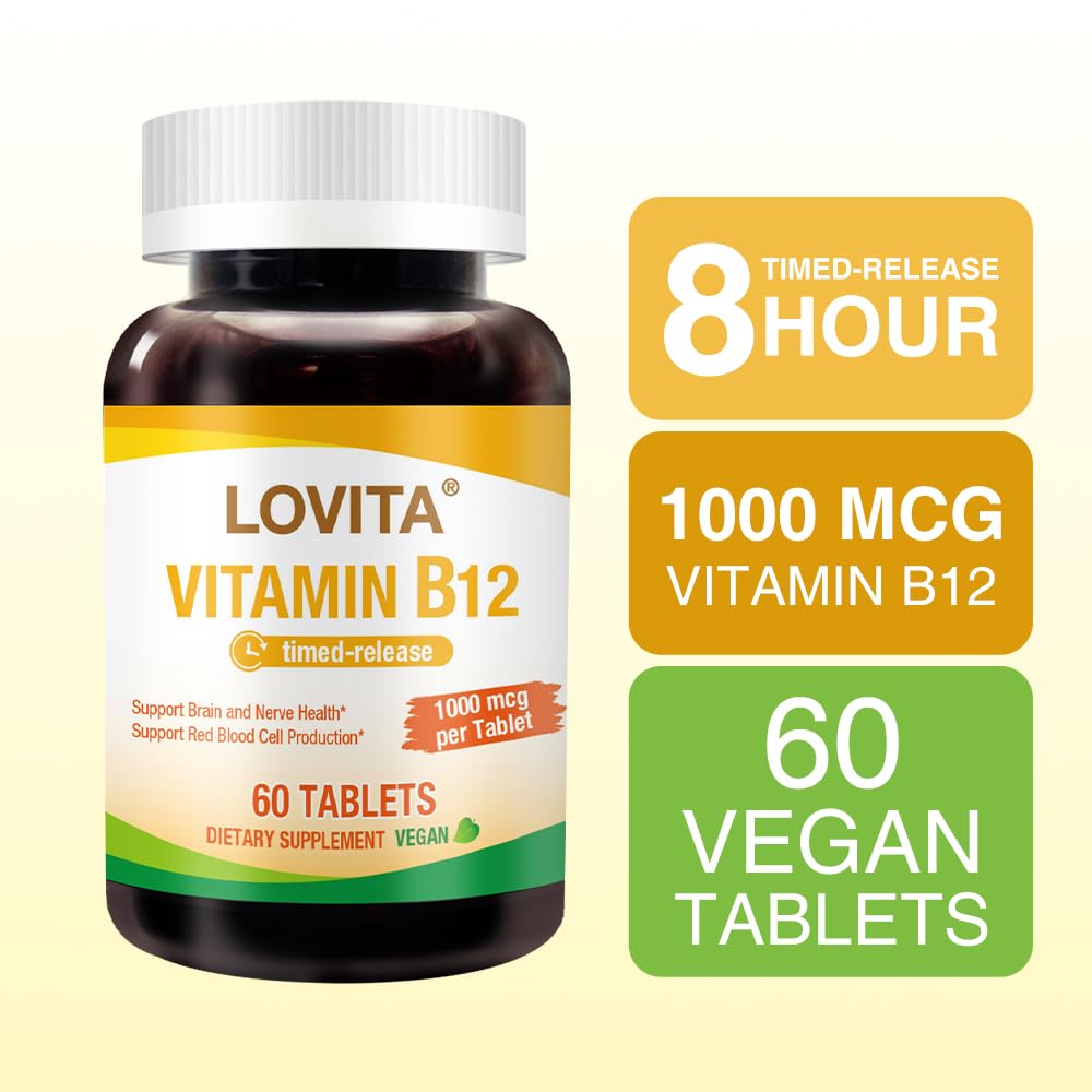 LOVITA Vitamin B12 1000 mcg | Timed Release, Vegan, Supports Nervous System | 60 Tablets (2 Month Supply)