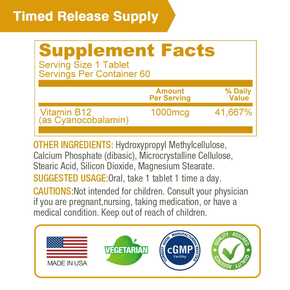 LOVITA Vitamin B12 1000 mcg | Timed Release, Vegan, Supports Nervous System | 60 Tablets (2 Month Supply)