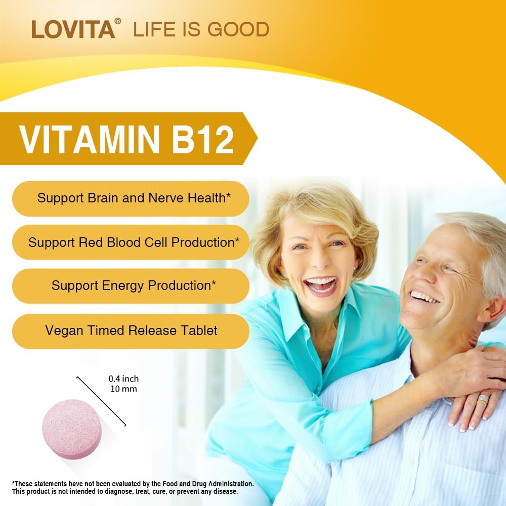 LOVITA Vitamin B12 1000 mcg | Timed Release, Vegan, Supports Nervous System | 60 Tablets (2 Month Supply)