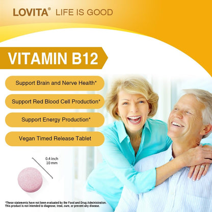 LOVITA Vitamin B12 1000 mcg | Timed Release, Vegan, Supports Nervous System | 60 Tablets (2 Month Supply)