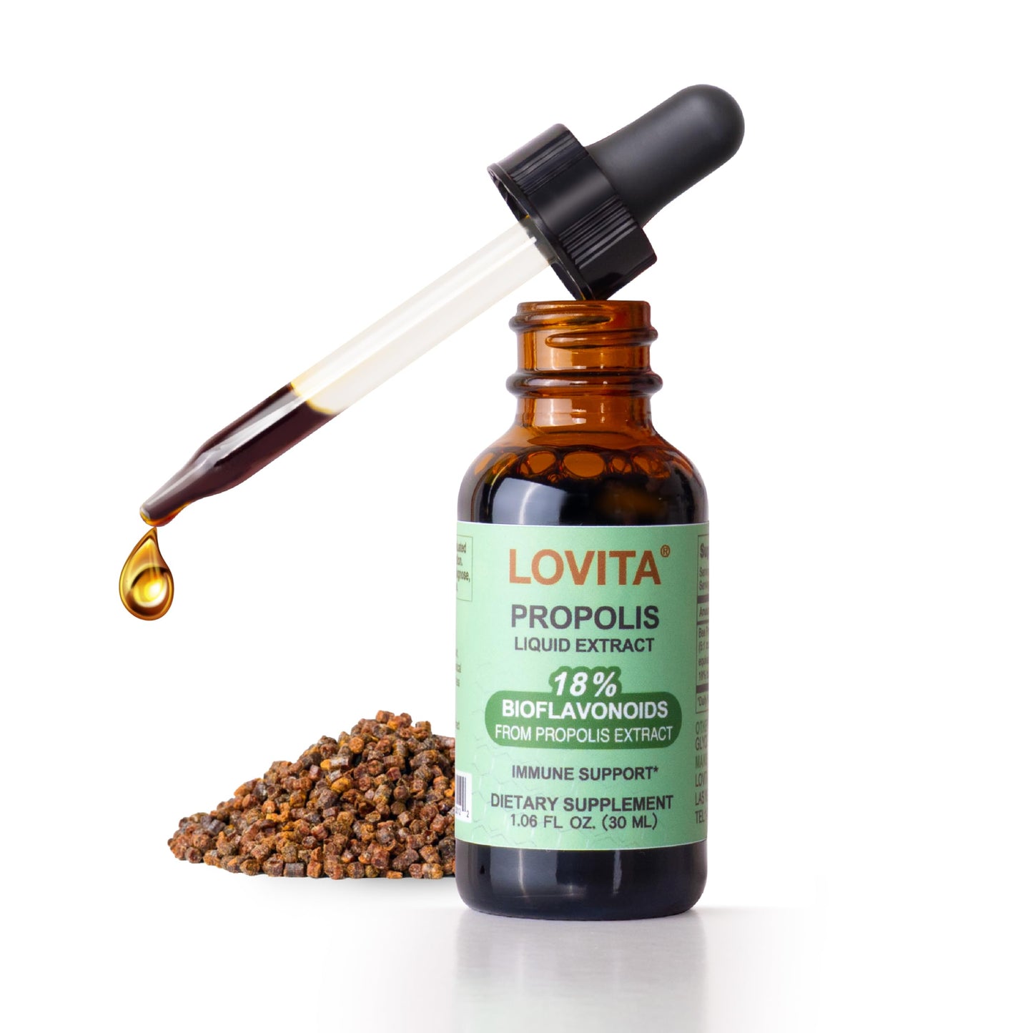 LOVITA Bee Propolis Liquid Extract 500mg - 5:1 Resin Drops, 18% Bioflavonoids