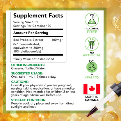 LOVITA Bee Propolis Liquid Extract 500mg - 5:1 Resin Drops, 18% Bioflavonoids