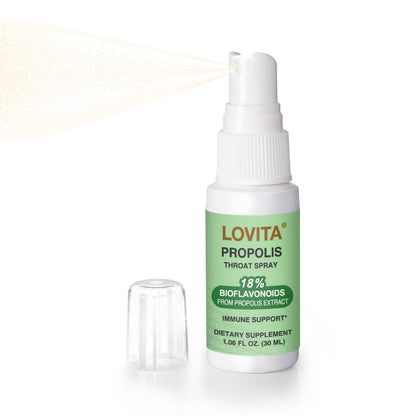 LOVITA Bee Propolis Throat Spray 250mg – 18% Bioflavonoids, Alcohol Free, Immune Support