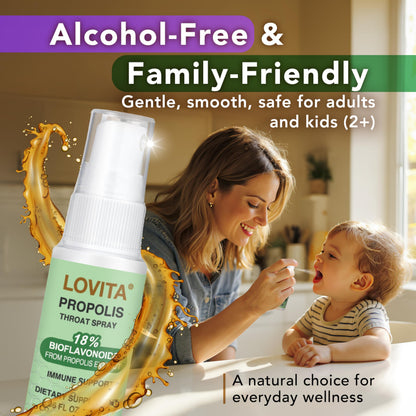 LOVITA Bee Propolis Throat Spray 250mg – 18% Bioflavonoids, Alcohol Free, Immune Support